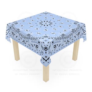 Light Blue Bandana Game Night Tablecloth, Size 55 x 55, Mahjong, Bunko, Keno, Poker, Backgammon, Coastal Cowgirl