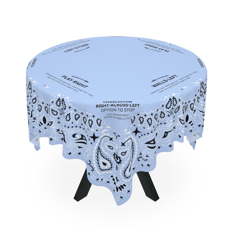 Light Blue Bandana Mahjong Tablecloth, 55x55, Coastal Cowgirl, Charleston Rules, Rodeo Western image 3