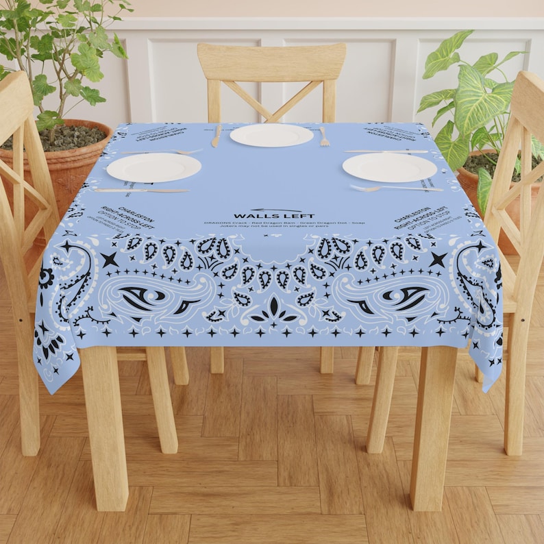 Light Blue Bandana Mahjong Tablecloth, 55x55, Coastal Cowgirl, Charleston Rules, Rodeo Western image 4