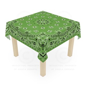 Green Bandana Game Night Tablecloth, Size 55 x 55, Mahjong, Coastal Cowgirl