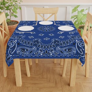 Blue Bandana Game Night Tablecloth, Size 55 x 55, Mahjong, Bunko, Keno, Dominos, Backgammon, Coastal Cowgirl image 4