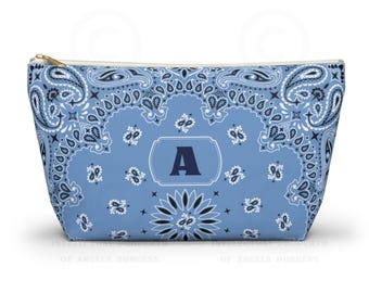 Monogramed French Blue Bandana Jewelry Pouch, Coastal Cowgirl, Western Rodeo
