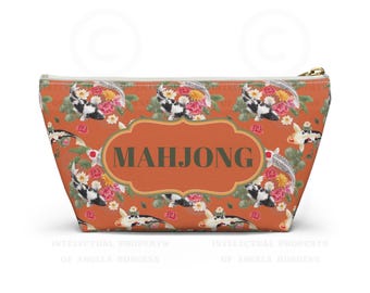 Orange Koi Fish Tile Pouch, Mahjong Hostess Gift,  Chinoiserie
