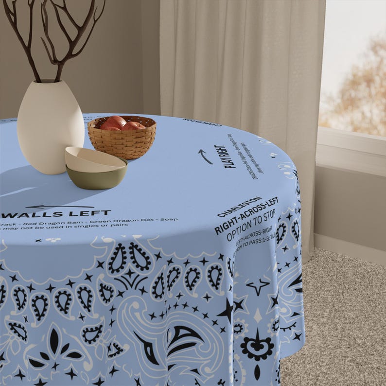 Light Blue Bandana Mahjong Tablecloth, 55x55, Coastal Cowgirl, Charleston Rules, Rodeo Western image 5