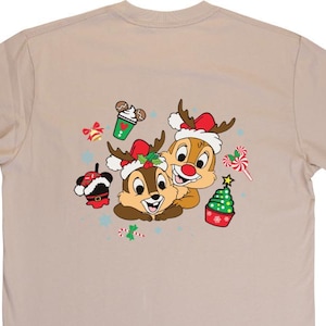 Double Trouble Chip and Dale Christmas Shirt, Disney Chip and Dale Santa Hat Tee, Disneyland Chip Xmas Tee, Disney Couple Matching Xmas Tee