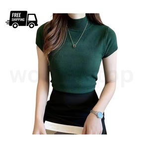 Mode Frauen Blusen Kurzarm Sommer Tops Rollkragen Strick Shirt Bluse Casual Elegante Slim Fit Top Für Damen