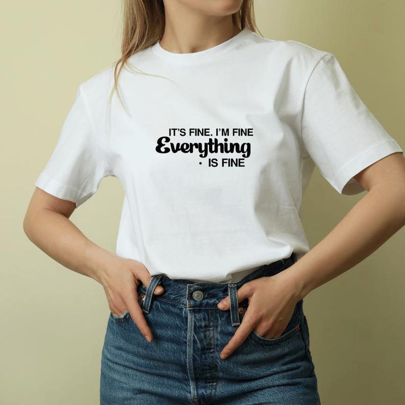 Women's 'It's Fine I'm Fine' Graphic T-Shirt - Short Sleeve Relaxed Fit Tee, Wine Color