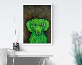 green dachshund dog art canvas print with .75 or 1.5 edges