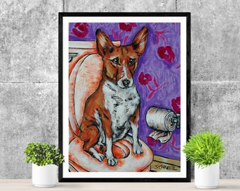 Basenji dog art - bathroom decor - archival print - home accent