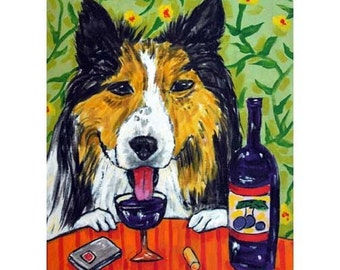 shetland sheepdog sheltie art PRINT13x19 reading library gift JSCHMETZ modern