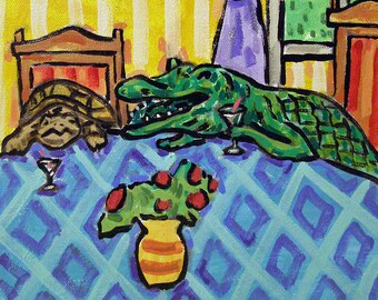 Alligator Dj animal reptile ceramic art tile coaster gift