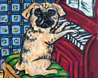 Norwich terrier playing piano music room decor dog art tile coaster gift