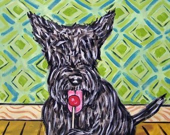 Scottish Terrier with a Lollipop - Dog Art Print