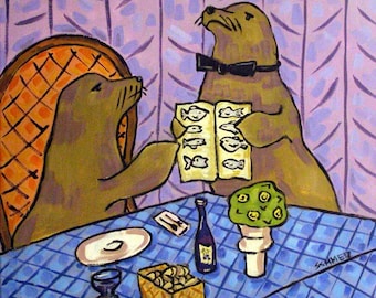 Sea Lion Food Critic Animal Art coaster tile