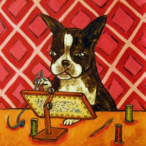 boston terrier haciendo regalo de posavasos de arte de perro bordado - varios tamaños