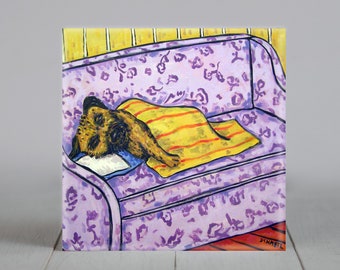 Border Terrier sleeping - dog art - tile coaster - animal lover  gift