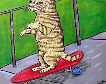 cat skateboarding art tile coaster gift - multiple sizes available