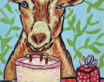 goat birthday art print on matte or glossy paper - home decor
