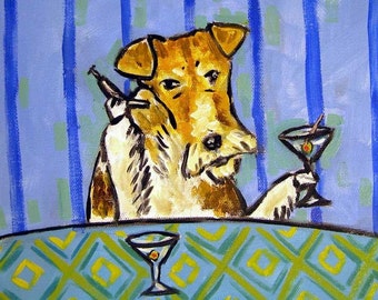 Fox Terrier at the Martini Bar Dog Art coaster tile gift JSCHMETZ pop art modern abstract folk