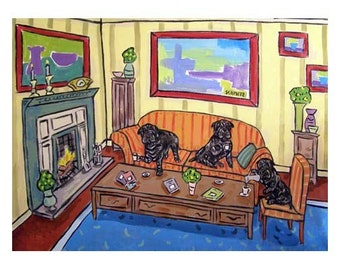 shar pei tea party dog art print - streched canvas or paper print - multiple sizes available