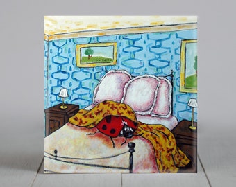 Ladybug Sleeping Insect Art coaster tile  - multple sizes