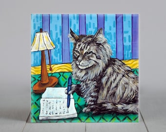 Norwegian Forest Cat coaster tile animal art gift birthday gift farmhouse decor