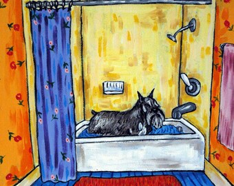 Schnauzer Taking a Bath Dog Art PRINT 13x19 - matte or glossy