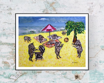 javelina beach party animal art print - stretched canvas or paper print - multple sizes available
