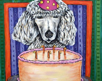 poodle birthday - dog art - tile coaster - animal lover home decor - gift