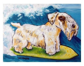 Sealyham Terrier Surfing Dog Art Print
