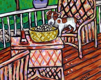 jack russell terrier - popcorn - dog art - tile coaster - animal decor