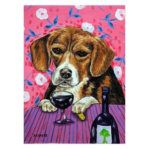 beagle art - beagle art, beagle print, wine, wine art, beagle, dog, modern dog art, wine print,  print - beagle gifts