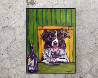 Border Collie art wine canvas print gift modern Giclee- ready to hang by Jay Schmetz
