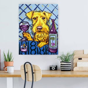 Impressão em tela de vinho Airedale terrier art - pronta para pendurar giclée por Schmetzpetz