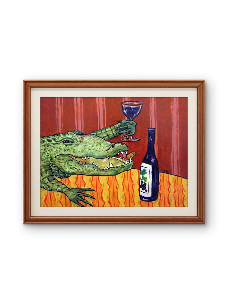 Alligator Art Print | Wine Bar Animal Wall Decor | Funny Bar Cart Wall Art image 16