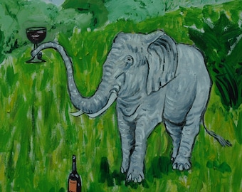 elephant at the wine bar animal art tile coaster gift - multiple sizes available