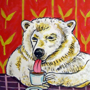 polar bear at the coffee shop animal art print on matte or glossy paper - kitchen home decor