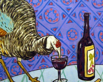 Turkey at the Wine Bar - bird art - tile coaster - gift