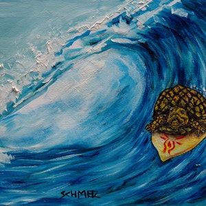 turtle surfing art