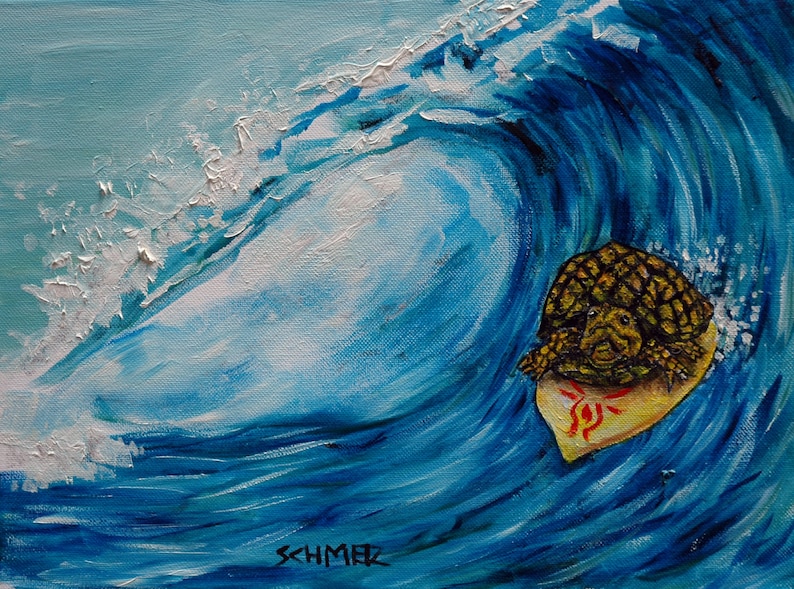 turtle surfing art