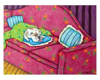 bulldog art - Bulldog art PRINT, poster gift, dog, dog art, sleeping, bedroom art,  modern dog art PRINT