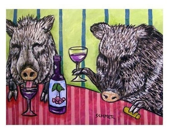 Two Javelina at the Wine Bar Art Print