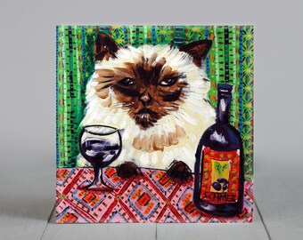 burmese cat coaster tile art decor wine lovers animal