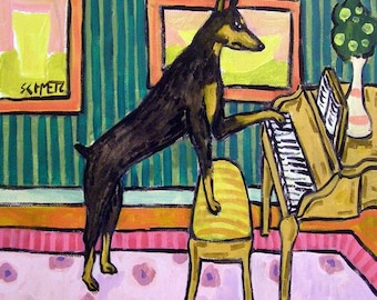 Doberman Pinscher Playing Piano Dog Art coaster tile