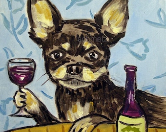 Chihuahua Dog Drinking Wine Tile Coaster - Unique Gift for Dog Lovers - Handmade Drinkware