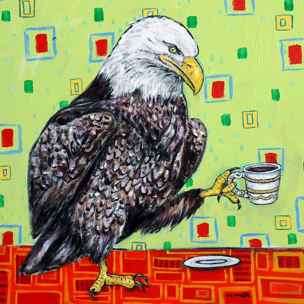 EAGLE at the coffee shop - animal art - tile coaster - gift