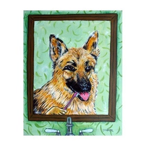 German Shepherd Brushing his Teeth Dog Art Print