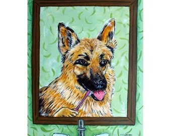 German Shepherd Brushing his Teeth Dog Art Print
