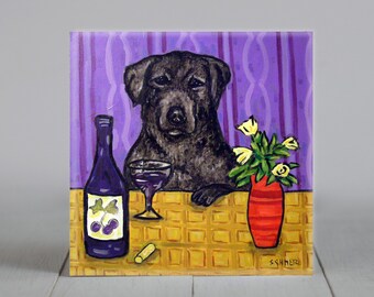 Labrador Retriever at the Wine Bar Dog Art coaster tile - multiple sizes available