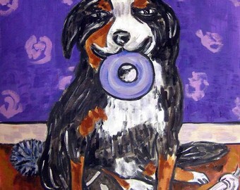 Bernese Mountain Dog With a Toy - Dog art - tile coaster - animal lover gift